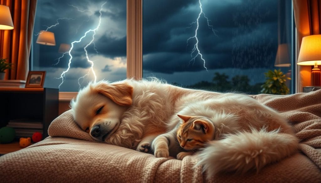 soothing pets during thunderstorms
